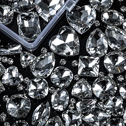 460 Pieces Sew on Rhinestones Glass Sewing Claw Gemstones and Crystals Metal Back Prong Setting Sewing Rhinestones for Clothes DIY Crafts Clothes Shoes Bag (White)