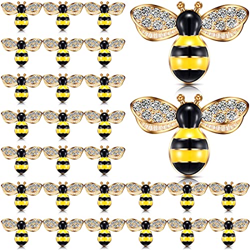 50 Pieces Christma Bee Charms Rhinestone Enamel Craft Embellishments Honeybee Charms Embellishments Alloy Self-Adhesive Painted Decorations for DIY Craft Party Home Decor