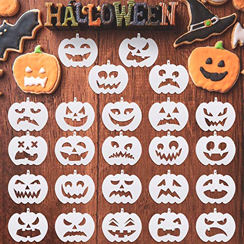 24 Pieces Halloween Pumpkin Faces Stencil Plastic Pumpkin Drawing Templates Pumpkin Pattern Stencils Reusable Face Art Stencils for Pumpkin Carving DIY Painting Crafting