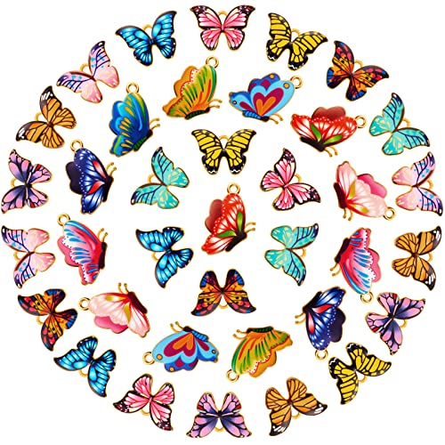 48 Pcs Mixed Color Butterfly Printed Alloy Enamel Charm Kawaii Earring Charms Small Keychain Charms Necklace Charms Butterfly Charms Jewelry Making Charms for DIY Bracelets Pendants Jewelry Craft