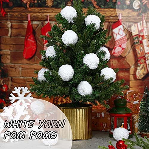 20 Pieces Yarn Pom Poms Christmas Yarn Pom Poms Pom Pom Balls for DIY Handmade Crafts Home Christmas Thanksgiving Party Holiday Hanging Decorations (White, 2.5 Inch)