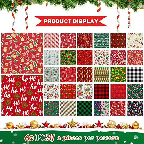 60 Pieces 10 x 10 Inch Christmas Fabric Holiday Quilting Fabric Snowman Christmas Tree Print Fabric Fat Quarters Printed Fabric Christmas Theme Sewing Squares Decorative DIY for Crafts (Snowman)