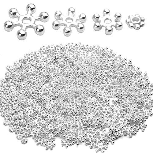 400pcs Snowflake Spacer Beads Daisy Jewelry Bead Charm Spacers Flat Metal Spacers for Bracelet Necklace Jewelry Making,4mm/6mm/8mm/10mm