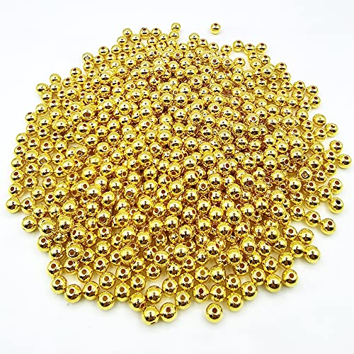 Amaney 500pcs 6mm Smooth Round Beads Gold Spacer Loose Ball Beads for Bracelet Jewelry Making Craft