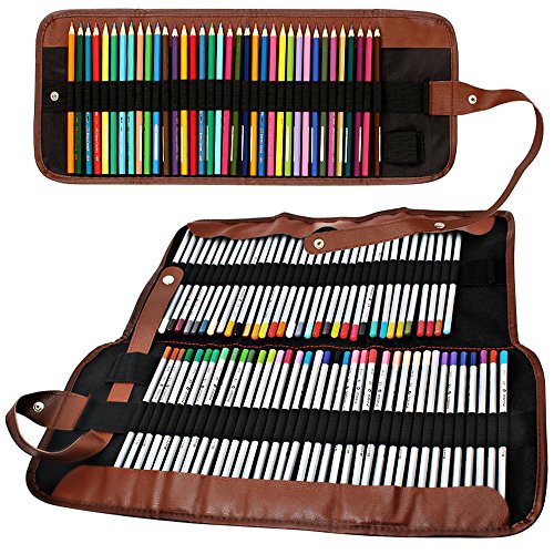 2 Pack Colored Pencils Roll, SENHAI 48 Slot+ 72 Slot Canvas Pencil Organizer Bag/Wrap Rollable Pouch for School, Office, Travel