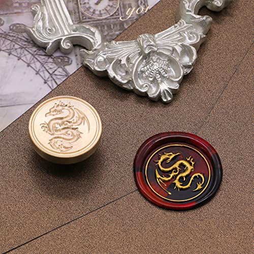 SWANGSA 3D Dragon Wax Seal Stamp, Vintage Electroplated Bronze Flower Handle Sealing Stamp for Wedding Party Invitations Gift Idea Decoration