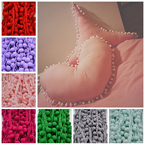 20 Yards Pom Poms Fringe Ball Trim Sewing Ribbon Embroidered Lace Tassel Applique for Clothing Accessories Bedding Quilting Crafts Supplies (Pink)