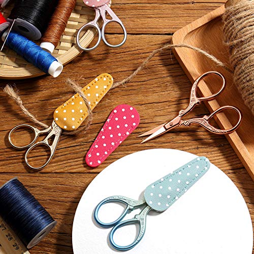4 Pieces Embroidery Scissors Sewing Stork Scissors and 4 Pieces Leather Scissor Sheath Little Stainless Steel Sharp Scissors for Sewing Crafting Threading Needlework DIY Tools