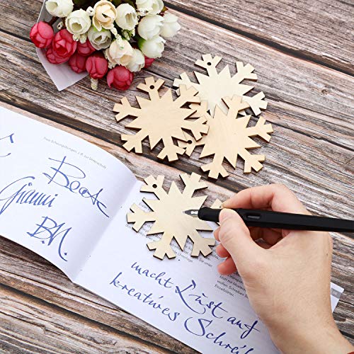 Jetec 50 Pieces Wooden Snowflakes Unfinished Wood Ornaments Cutouts Christmas Wood Snowflake with 50 Pieces Ropes for Christmas Decoration Christmas Tree Hanging Embellishments and Craft DIY