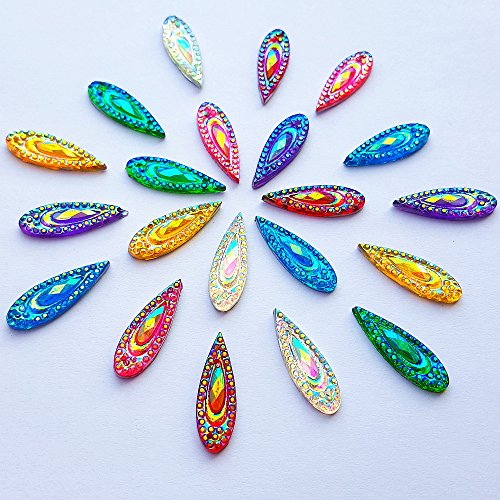100 AB Clear Faceted Drop Shape Sew on Rhinestones Crystal Gems Flatback Sewing Stones Dress Accessory 2 Holes (Mixed Color)