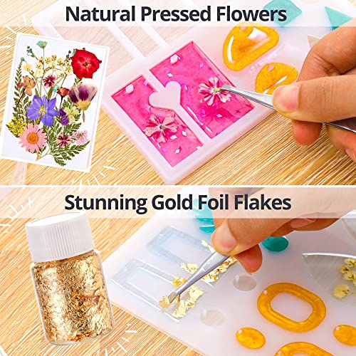 Piccassio Epoxy Resin Kit for Beginners 208 pcs - Make Jewelry, Keychains, Bookmarks with Epoxy Resin Starter Kit - Resin Kits and Molds Complete Set - Includes Molds, Dried Flowers, Mica Powder