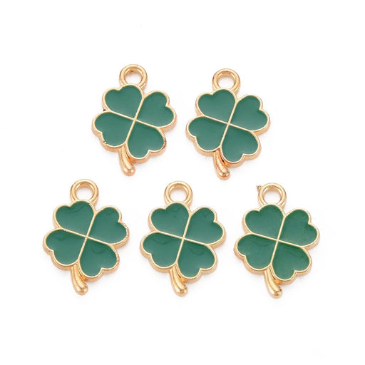 KitBeads 100pcs Green Clover Charms Enamel Shamrock Four Petal Charms Mini Lucky Leaf Charms for Jewelry Making Bracelets Bulk