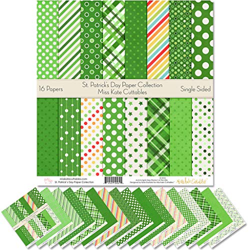 Pattern Paper Pack - St. Patricks Day - Scrapbook Premium Specialty Paper Single-Sided 12"x12" Collection Includes 16 Sheets - by Miss Kate Cuttables