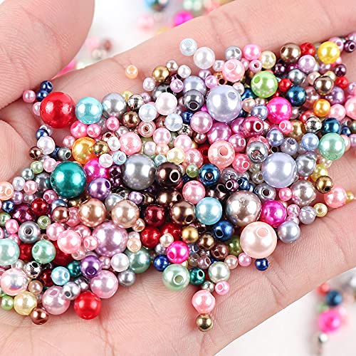 Pearls Beads 3/4/5/6/8mm Assorted Colors ABS Round Loose Spacer Beads with Hole for DIY Crafts Jewelry Making Necklaces Bracelets Earrings Rings Accessories 1700pcs