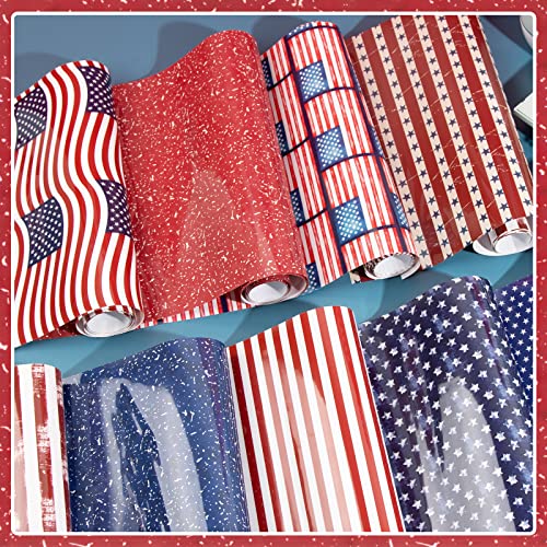 Tintnut American Flag Heat Transfer Vinyl Roll- 12 Inch X 5ft USA Flag Patriot Retro Stars Stripes Pattern Iron On Vinyl Independence Day HTV for DIY T-Shirts Bag for Cricut or Silhouette Cameo