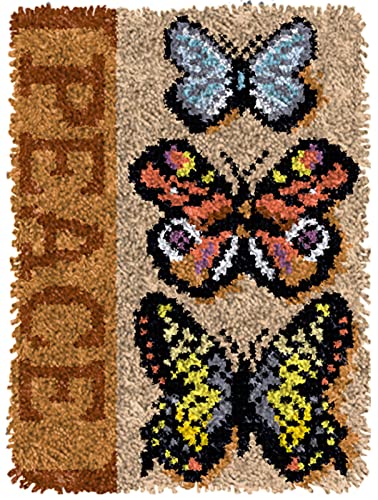 Latch Hook Rug Kits for Adults Kids DIY Rug Crochet Yarn Kits Tapestry Kits Butterfly Rug Making Kits with Printed Canvas Carpet Needlework Doormat Creative Gift Home Decoration 20.5Inch X13.8Inch