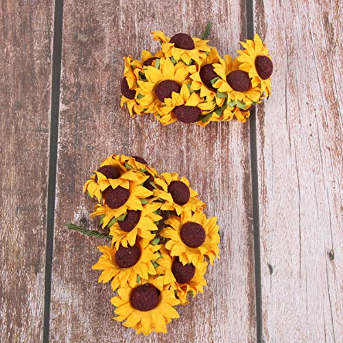 100pcs Chic Mini Artificial Paper Sunflower fake sunflower sunflowers artificial flowers Wedding Decor Craft DIY (Orange)