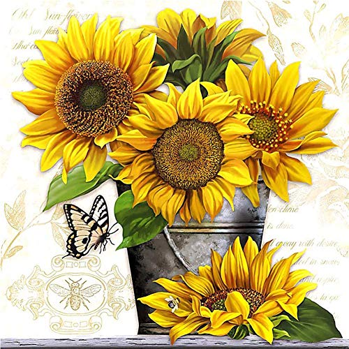 Diamond Painting Kits for Adults – 5D DIY Round Diamond Number Kits with Full Drill – Crystal Rhinestone Diamond Embroidery Paintings Great for Home, Office, Wall Decor 11.8×11.8 Inch Sunflower