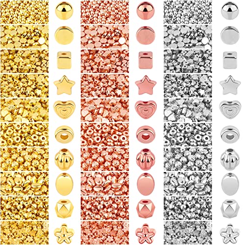 1500Pcs 10 Styles Spacer Beads Assorted Jewelry Making Loose Beads for DIY Bracelet Necklace Earring Craft Making (Gold, Sliver, Rose Gold)