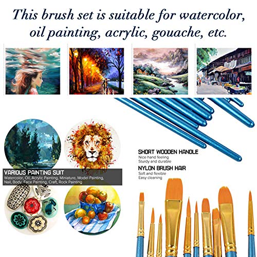 Acrylic Paint Brush Set, 1 Packs / 10 pcs Watercolor Brushes Painting Brush Nylon Hair Brushes for All Purpose Oil Watercolor Painting Artist Professional Kits.