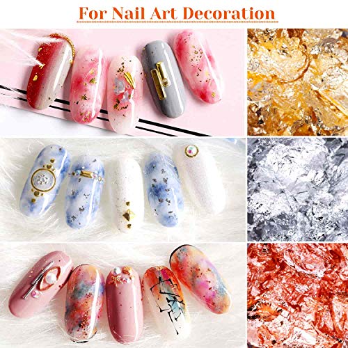 Gold Foil Flakes for Resin, Paxcoo Imitation Gold Foil Flakes Metallic Leaf for Nails, Painting, Crafts, Slime and Resin Jewelry Making (Gold, Silver, Copper Colors)