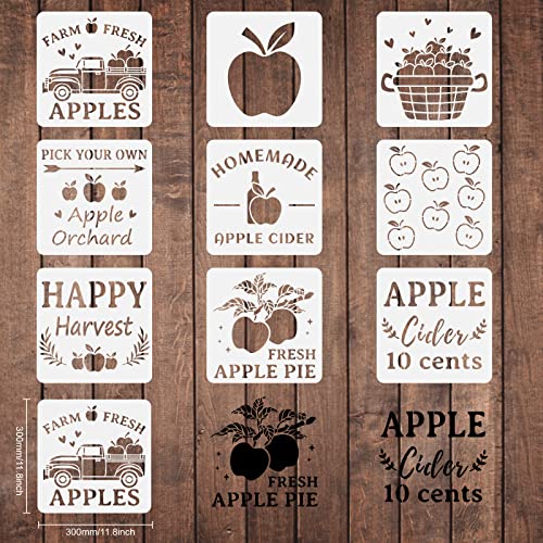 FINGERINSPIRE 9Pcs Apple Drawing Stencil 11.8x11.8 inch Farm Apple Harvest Painting Template Apple Fruit DIY Craft Reusable Stencil Farm Apple Orchard Stencil for Painting on Wood, Wall, Fabric