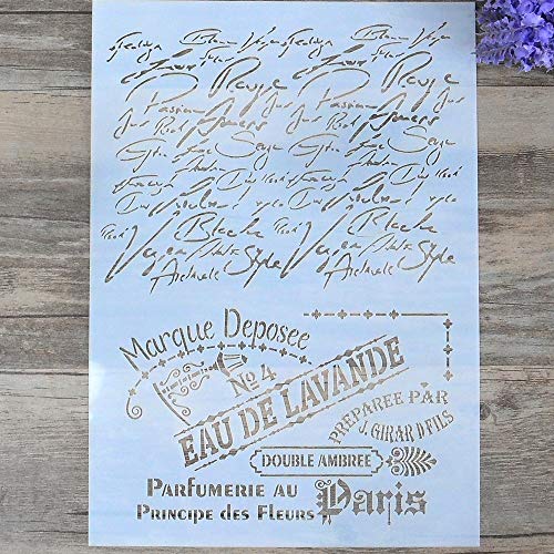 DIY Decorative French Script Stencil Template for Painting on Walls Furniture Crafts (A2 Size)