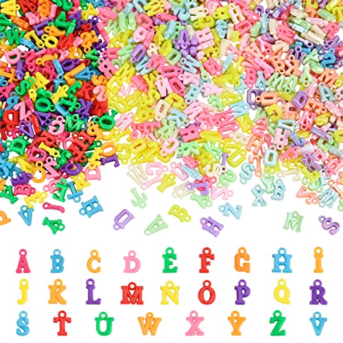 BENECREAT 1115PCS Colorful Acrylic Letter Alphabet Pendants 3 Style Letter Beads Pendants for Bracelet Necklace Jewelry Crafts Making, Hole: 2mm