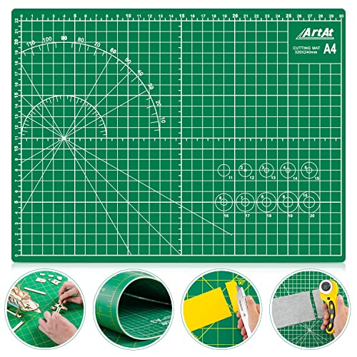 ArtAt Self Healing Cutting Mat: 9"x12" Non-Slip PVC Double Sided 5-Ply A4 Art Craft Rotating Mat, Rotary Cutting Mat for Quilting, Sewing Crafts Hobby Fabric Precision Scrapbooking Project