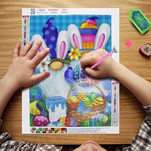 5D Diamond Painting Kits for Adults,Easter Eggs Gnome Rabbits Diamond Art with Full Tools Accessories,Diamond Painting by Number for Home Wall Decor(12x16inch)