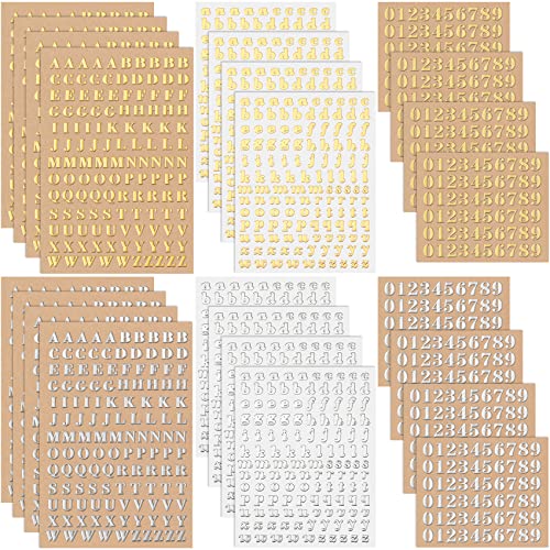 ANCIRS 24 Pack Resin Mini Letter Stickers for Nail Art, Glittering Epoxy Alphabet Number Stickers, Self Adhesive Scrapbook Stickers for DIY Craft- Gold & Silver