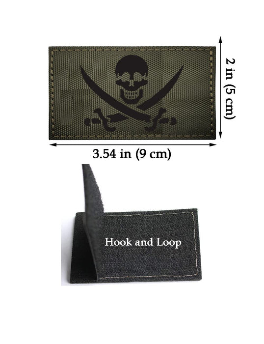 2 PCS AliPlus Pirate Flag Patches Jolly Rodger Flag Patch IR Infrared Reflective Patch Laser Cut Patch Tactical Morale Patch Applique Fastener Hook and Loop(Green)