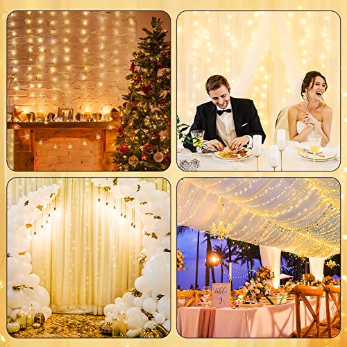 MESHA 300LED Curtain Lights for Bedroom, 9.8 X 9.8ft Warm Fairy Lights Indoor, 8 Modes String Lights with Remote, USB Twinkle Lights Outdoor Hanging Lights Indoor for Bedroom,Wedding,Christmas,Party
