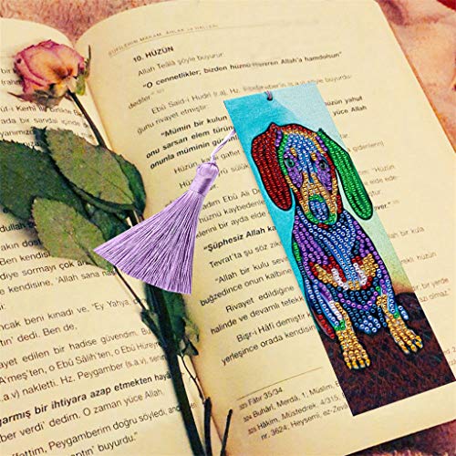 3 Pieces Diamond Painting Kits Cartoon Dog Bookmarks with Tassel DIY Leather Bookmark Art Craft 5D Special Shaped Crystal Paint by Numbers for Adults Kids Students Gift (6x21cm)