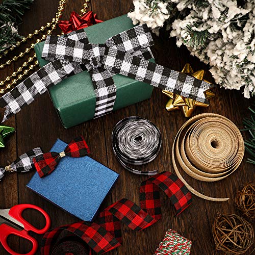 3 Rolls Christmas Plaid Ribbon Buffalo Plaid Burlap Ribbons Christmas Wrapping Decoration Ribbon for Christmas Fall Wrapping DIY Crafts Decor Supplies, 24 Yards in Total (1 Inch)