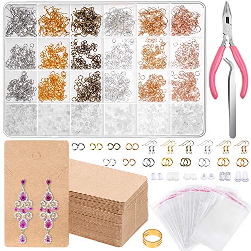 Earrings Hooks for Jewelry Making, Anezus 2000Pcs Earring Making Supplies Kit with Fish Hook Earrings, Earring Cards, Jewelry Plier, Earring Backs and Jump Ring for Jewelry Making and Earring Repair