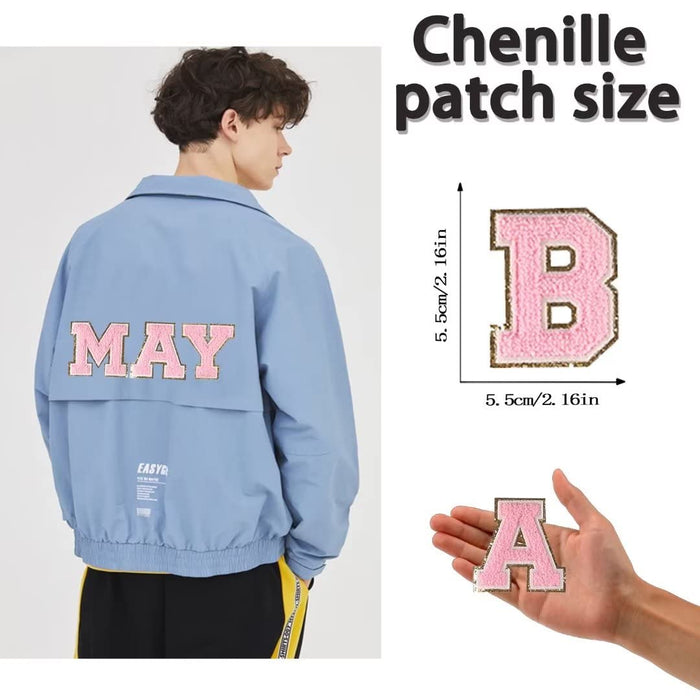 Aiaabq Chenille Letter Patch Iron in Letter Patch Varsity Letter Patch Glitter Chenille Patch Embroidery Patch Gold Border Sewing Patch Clothes Hat Bag DIY Cell Phone Backpack