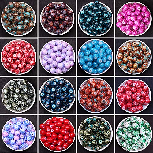 100pcs 10MM Acrylic Beads for Jewelry Making, GACUYI Smooth Beads Bulk Loose Glass Beads in Patterns for Adults Earring Bracelet Necklace Making and Beads Supplies