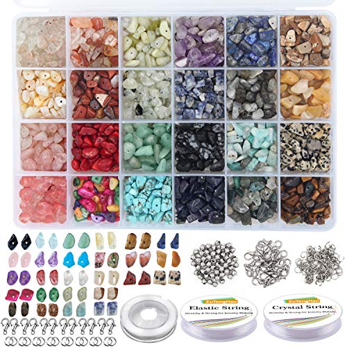 EuTengHao 1323Pcs Irregular Chip Stone Beads Natural Gemstone Beads Kit with Spacer Seed Beads Lobster Clasps Elastic String Jump Rings for DIY Necklace Bracelet Earring Jewelry Making Supplies