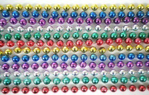 Mardi Gras Spot 6D336COL 33 Inch 07mm Round Metallic 6 Color Mardi Gras Beads - 6 Dozen (72 Necklaces)