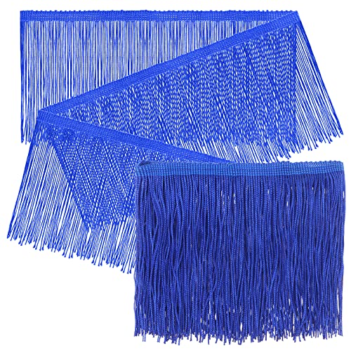 8 Inch Wide Fringe Tassel Trim Lace 10.9 Yard Polyester Fringe Trim Lace Polyester Tassel Multi-Colored Fringe for DIY Latin Dress Sewing Stage Clothes Curtains Lamp Shade Decor(Lake Blue)
