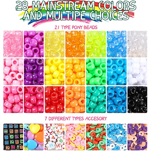 3000PCS Pony Beads Kit, Hair Beads for Jewelry Making Clay Beads Cute Letter Beads Star Heart Beads Elastic String Rubber Bands Hairpins Headband for Hair Braiding DIY Craft Bracelet Making