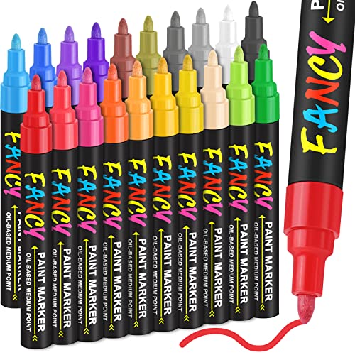 IVSUN Paint Pens Paint Markers, 20 Colors Oil-Based Waterproof Paint Marker Pen Set, Never Fade Quick Dry and Permanent, Works on Rocks Painting, Wood, Fabric, Plastic, Canvas, Glass, Mugs, DIY Craft