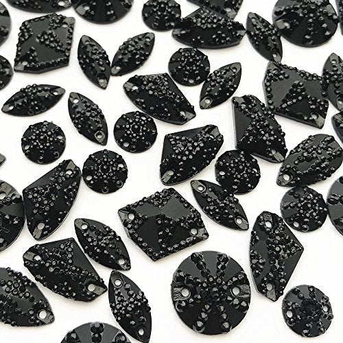 120Pcs Amazing Different Sizes All Stars Faceted Mirror Black Gems Beads Rhinestones Sewing for DIY Costume Decorations