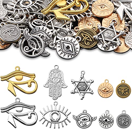 50 Pieces Eye of Horus Charms Pendant Tibetan Magic Metal Charms Mixed Craft Charm for DIY Necklace Bracelet Jewelry Making Crafting Supplies