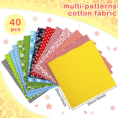 Tegeme 40 Pieces 10 x 10 Inch Cotton Fabric Square Fabric Craft Fabric Scraps Cotton Quilting Fat Flower Animals Cartoon Fabric Bundles Patchwork for Kids DIY Craft Sewing Clothing (Simple Patterns)