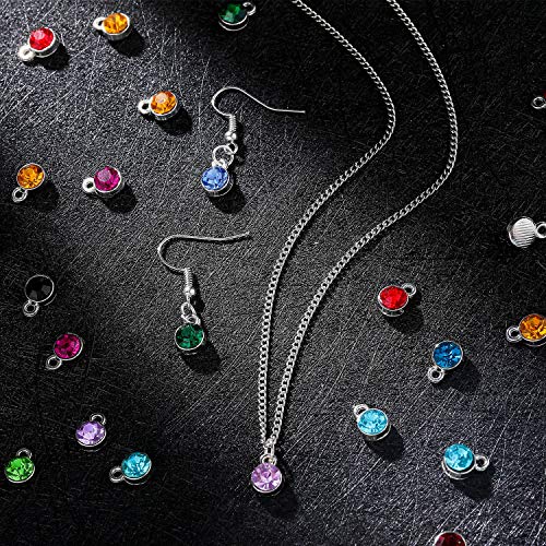 Hicarer 72 Pieces Crystal Birthstone Charms DIY Beads Pendant with Rings Handmade Round Crystal Charm for Jewelry Necklace Bracelet Earring Making Supplies, 7 mm (Dark Colors)