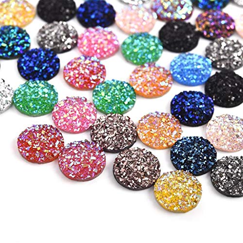 120 Pieces 12 Colors Round Flat Back Resin Cabochon Cameo Faux Druzy Cabochons for Jewelry Making (12mm)