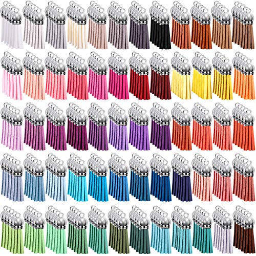 Duufin 300 Pieces Keychain Tassels Bulk Leather Tassels Pendant Colorful Keychain Tassel for DIY Craft Supplies, 60 Colors