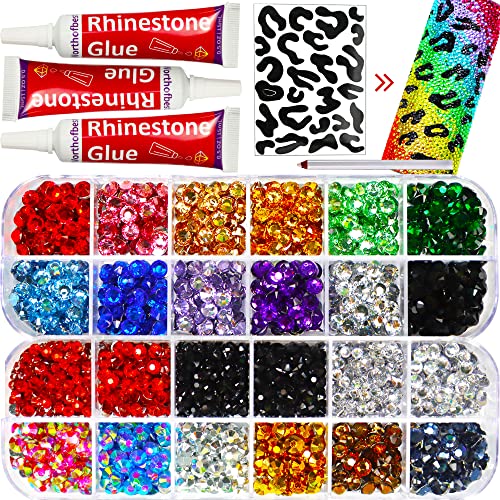 Rhinestone Glue Clear with Rhinestones for Crafts, Flatback Crystal Gems Bling Bedazzler kit with All-Purpose Adhesive Glue, Rinestones for Tumblers Shoes Clothes Plastic Glass Metal Nails Cup, Brown